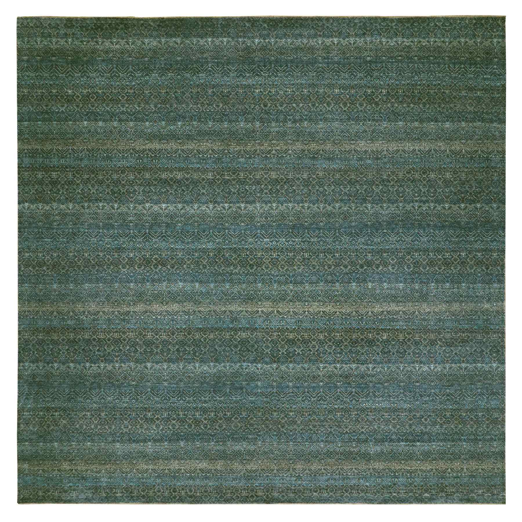 12'x12' Enamel Blue, Kohinoor Herat Small Geometric Repetitive Diamond Design, 100% Plush Wool, Hand Knotted, XL Square Oriental Rug 